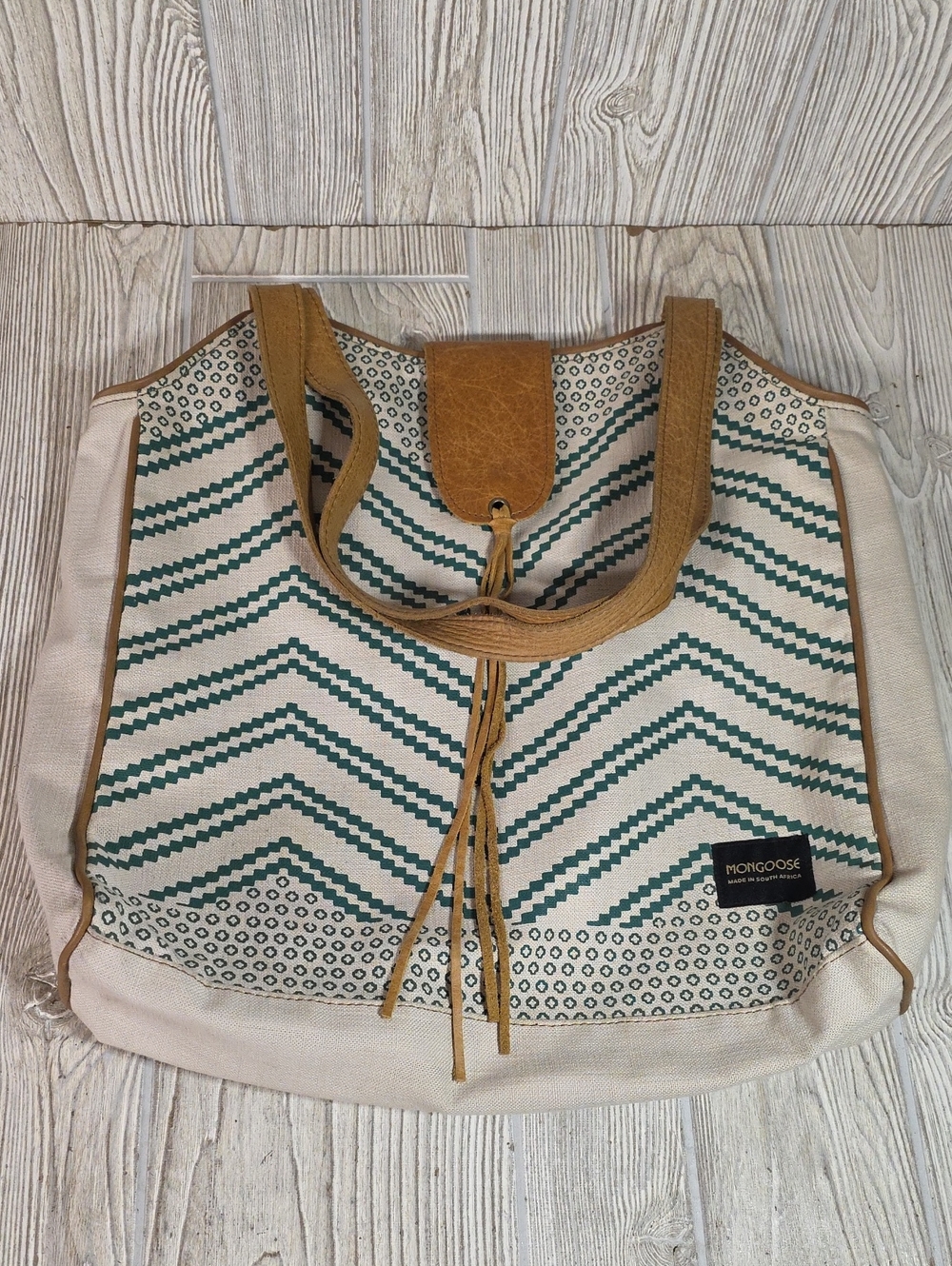 Mongoose Handcrafted Tote Green Chevron Pattern Bag